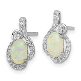 Cheryl M Sterling Silver Rhodium-plated Polished Lab Created Opal and CZ Post Earrings